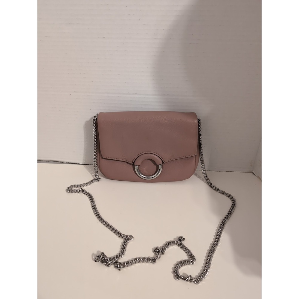 Vince Camuto Dusty Rose Leather Crossbody Bag with Silver Chain